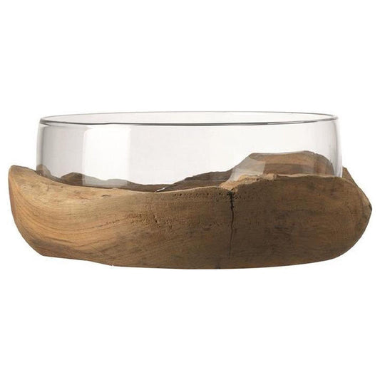 Leonardo Terra Schaal Met Houten Voet – Schaal Van Leonardo In Rvs-Glanzend Glas, Hout