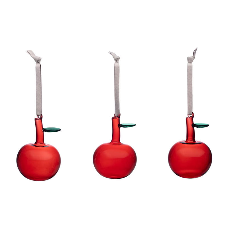 Iittala Oiva Toikka Glazen Appel Rood Small 3 stuks  – Kerstdecoratie van Iittala in Rood Glas