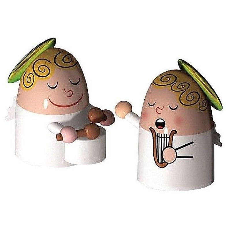 Alessi Kerstfiguren Angels Band Trommelaar/Zangeres – Kerstdecoratie Van Alessi In Blauw, Wit, Zwart Porselein