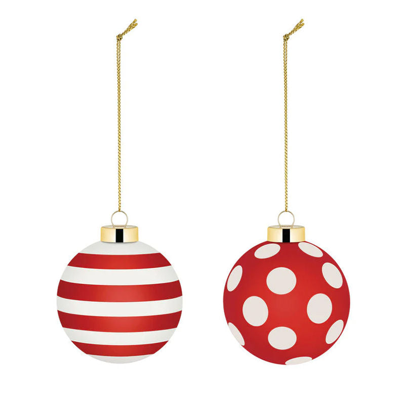 Alessi Delight Kerstballenset 2 2 Stuks – Kerstdecoratie Van Alessi In Beige, Rood