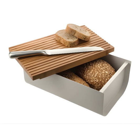 Alessi Mattina Broodbox met Bamboo Snijplank Lichtgrijs