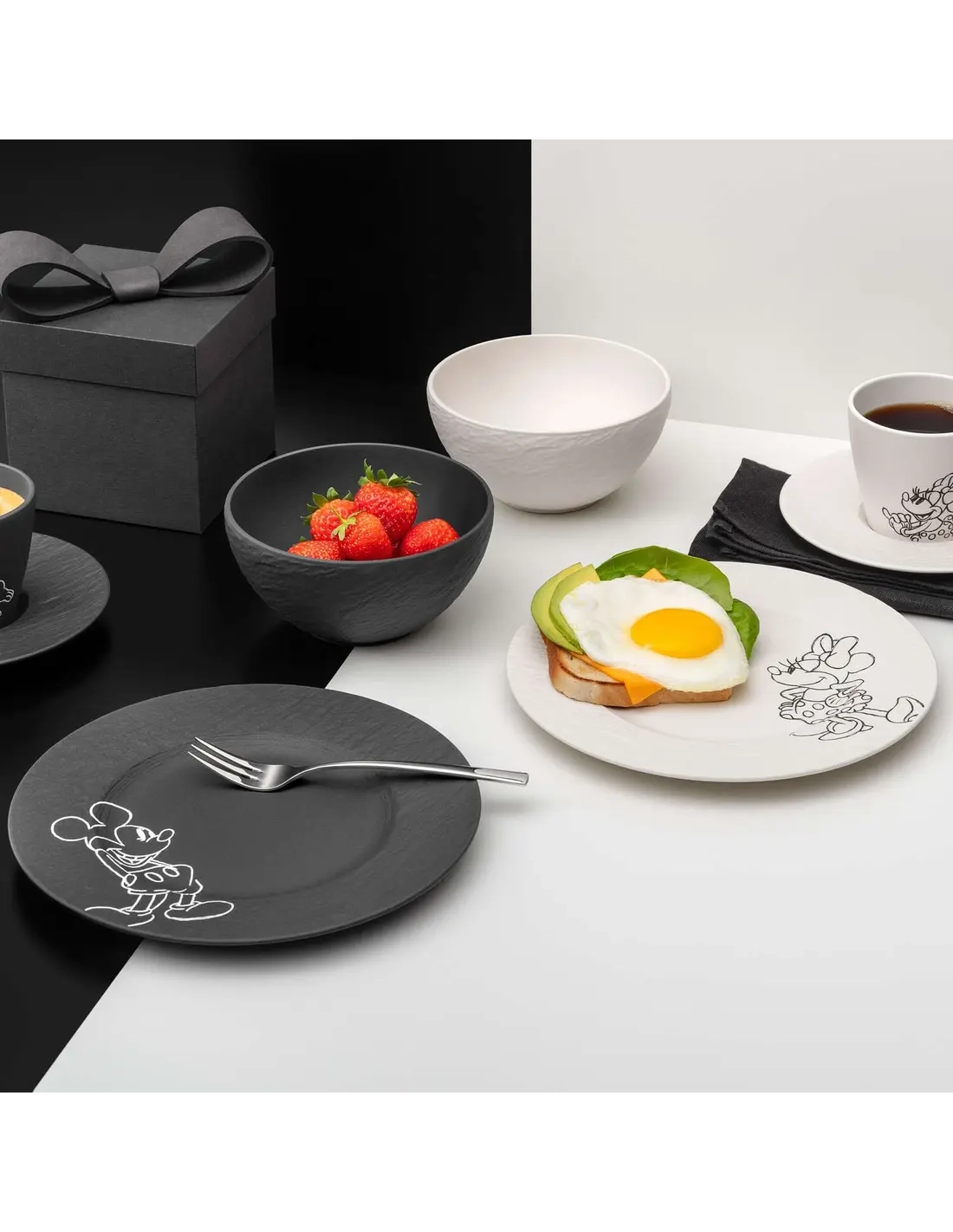 Villeroy & Boch Manufacture Rock Blanc Mickey Mouse Ontbijset 4-Delig