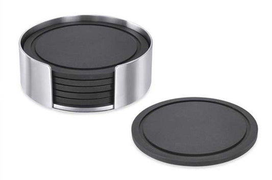 Zack Vetro Glasnderzetter Rvs/Zwart 6 Stuks – Onderzetter Van Zack In Zwart, Zilver Roestvrij Staal