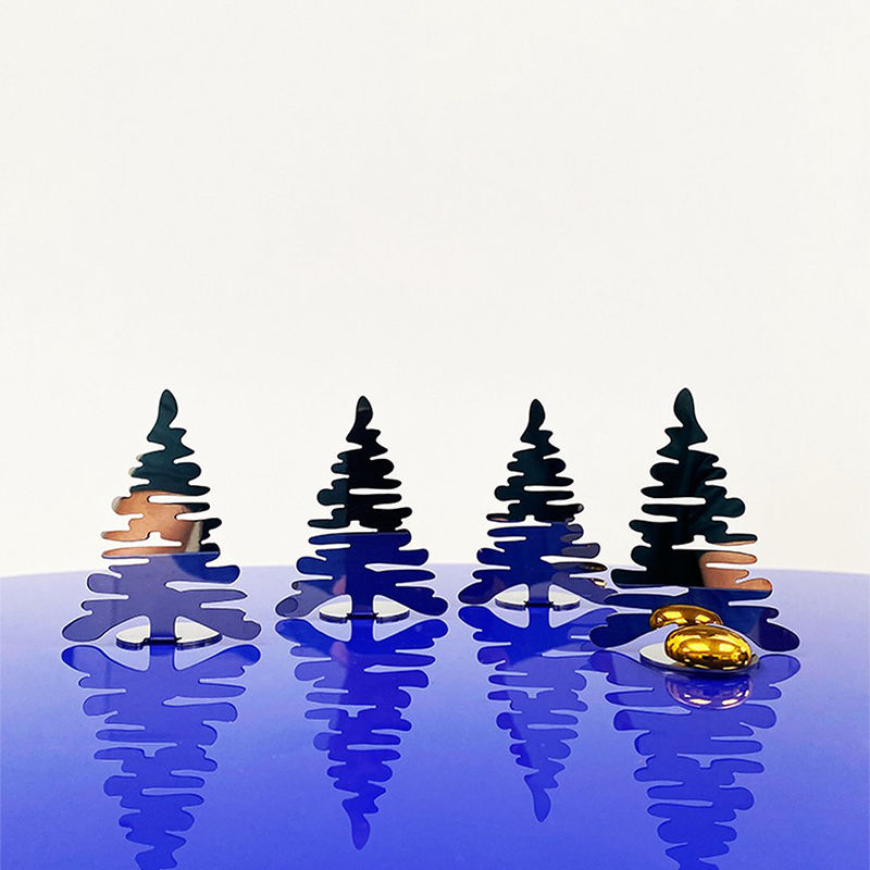 Alessi Barkplace Tree Kerstboompjes Inclusief Magneet Rvs 4 Stuks – Kerstdecoratie Van Alessi In Beige 